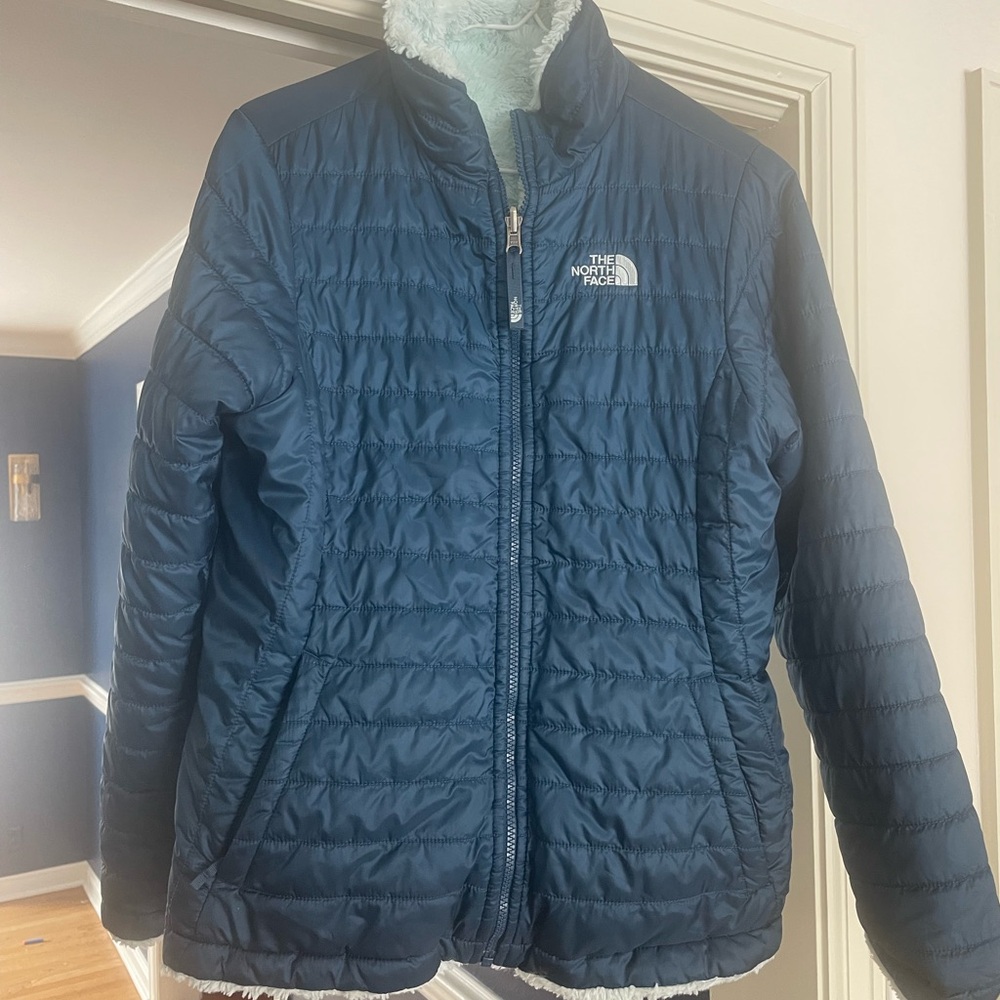 The North Face Girls Navy Quilted Jacket with Sherpa Lining reversible XL 18